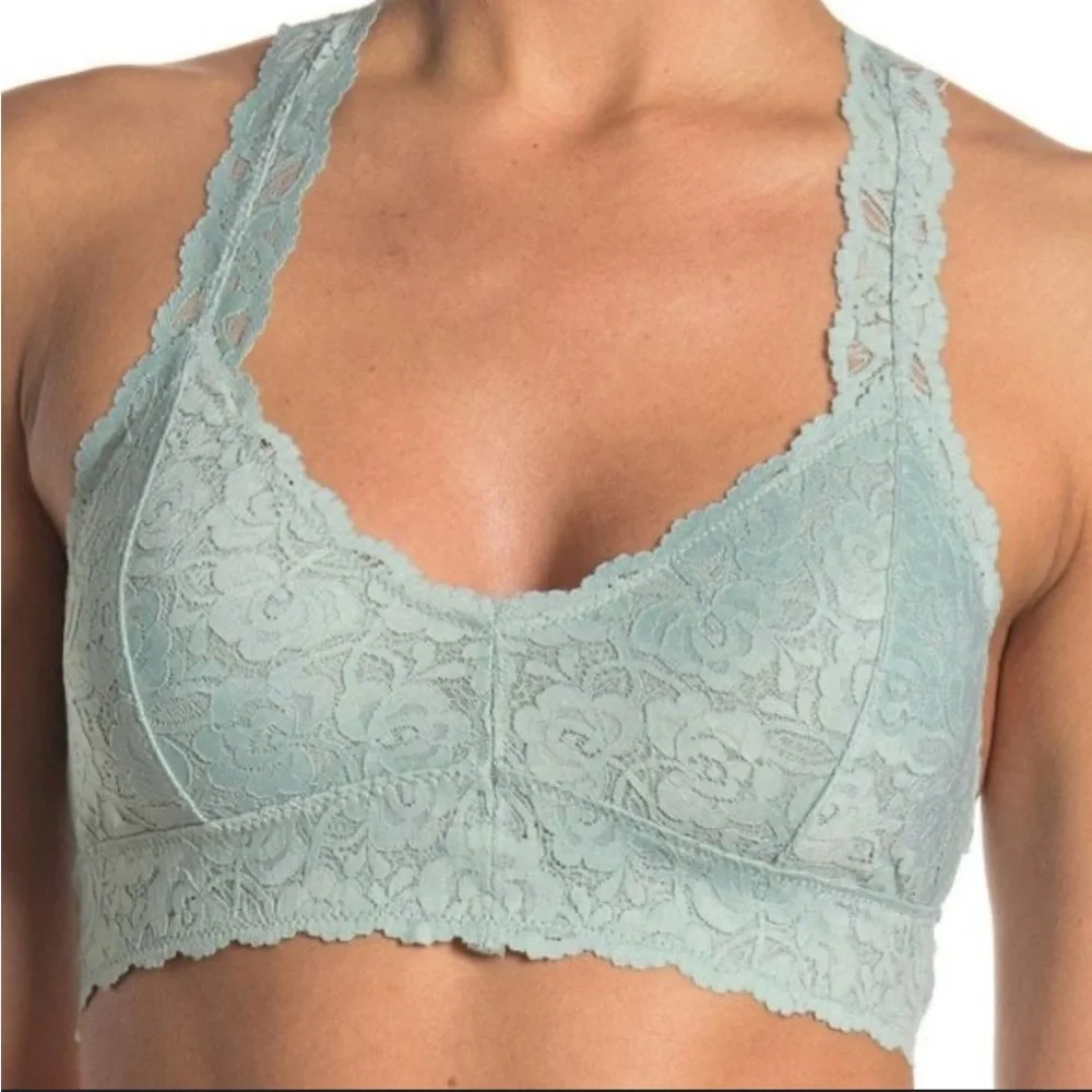 Mint green lace racer back galloon bra bralette boho S free people design